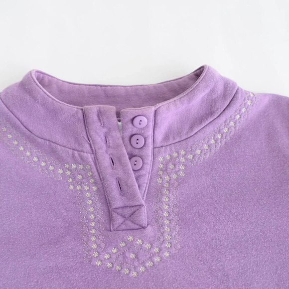 Vintage Blair Lavender Embroidered Collar Butt4 Button Pullover  Sweater Large - Picture 10 of 12